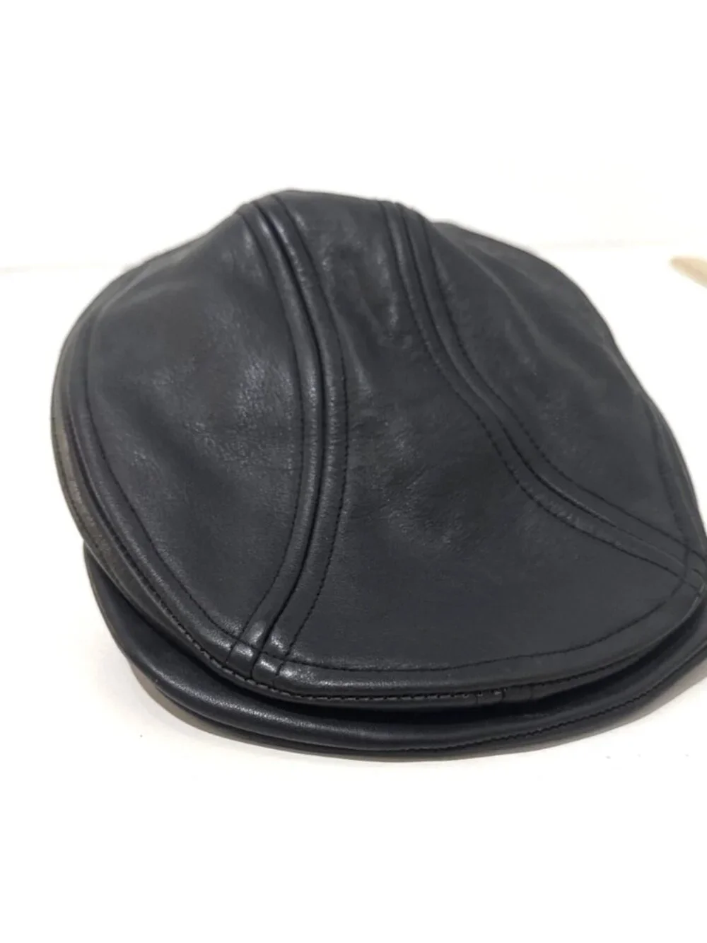 Vintage Black Leather Biker Hat Cap Embroidered 'Choppers' Size S/M